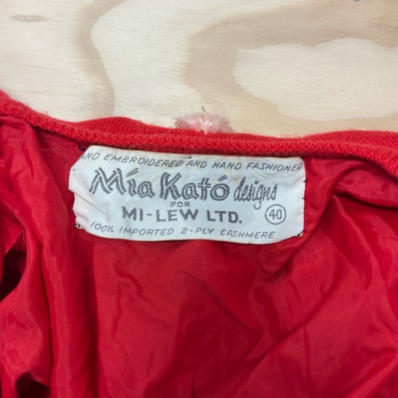 Vintage Mia Kato Design Cashmere Red Pom-Pom Cardigan Sweater Small - Picture 8 of 15